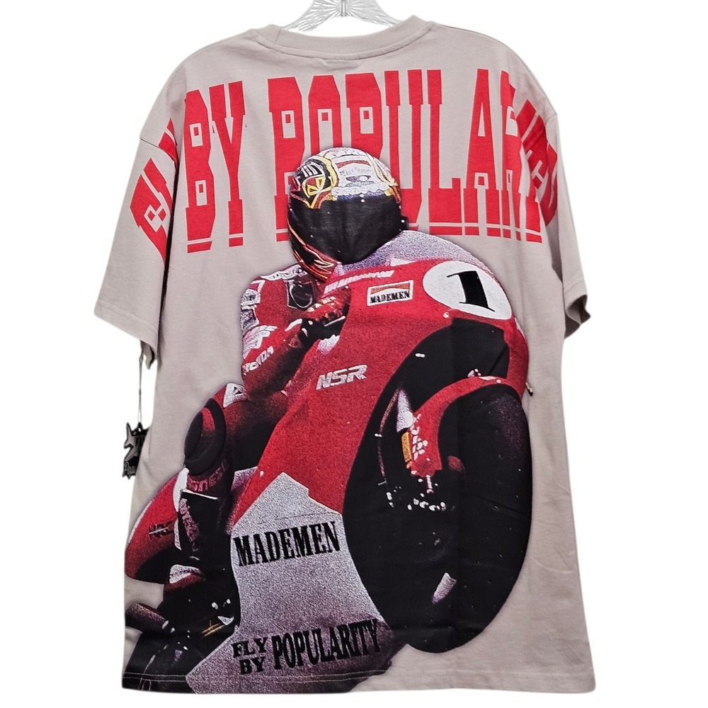 Fly By Popularity Racing Club T-Shirt Mens XL Tan Graphic Streetwear Motorcross